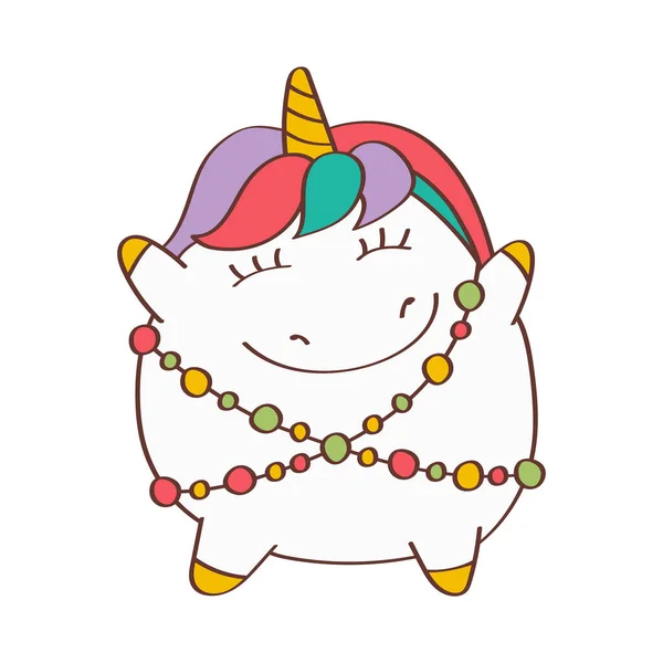 Clipart Mignon Gros Noël Unicorn Illustration Dans Style Bande Dessinée — Image vectorielle