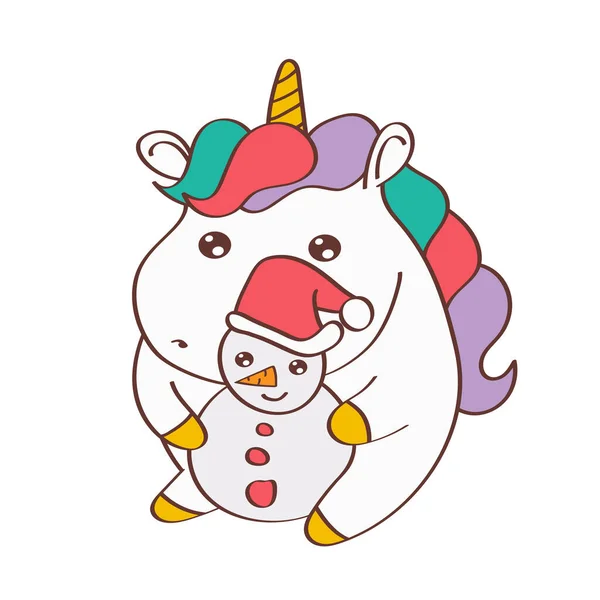 Plump Χριστούγεννα Unicorn Clipart Χαρακτήρας Σχεδιασμός Αξιολάτρευτο Clip Art Χριστούγεννα — Διανυσματικό Αρχείο