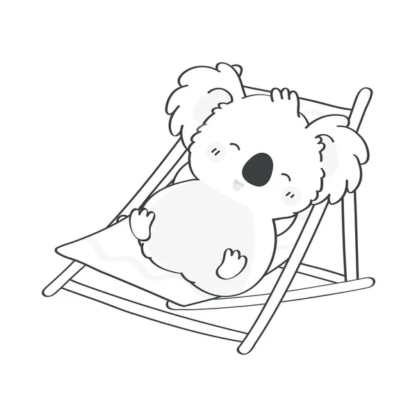 Clipart Koala Black White Cartoon Style 可爱剪贴艺术色彩页考拉在一个躺椅上 用于贴纸的动物的病媒图解 婴儿淋浴邀请函 服装印花 — 图库矢量图片