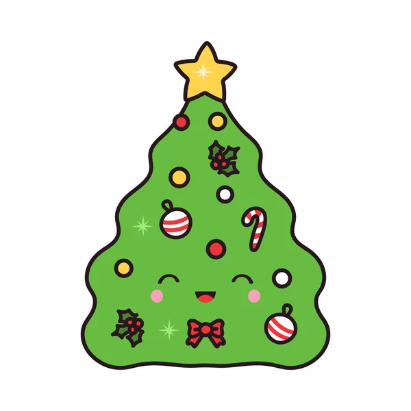 Albero Natale Clipart Stile Carino Cartone Animato Bella Clip Art — Vettoriale Stock