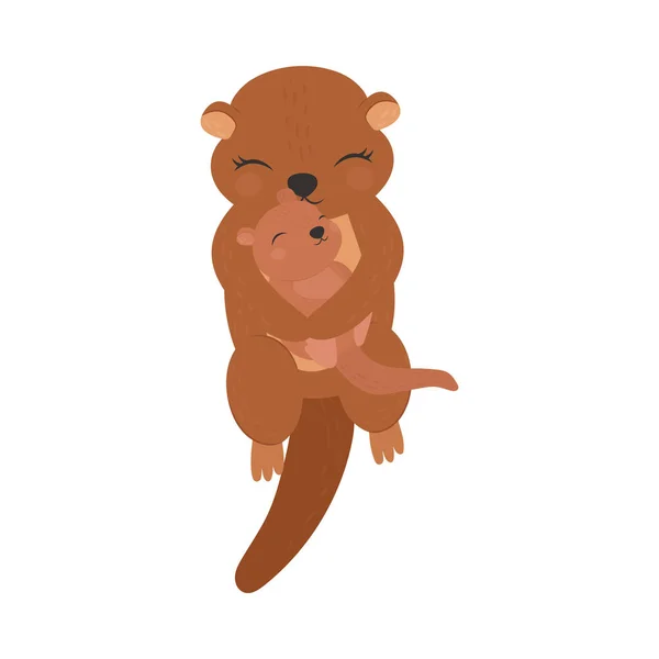 Clipart Otter Stylu Kreskówek Cute Clip Art Otter Przytulając Dziecko — Wektor stockowy