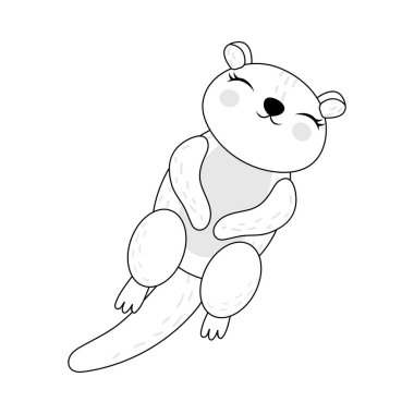 Şirin Susamurları Çocuklar için Siyah ve Beyaz Tırmanır Tatil ve Gıda. Mutlu Klip Sanatı Su Samuru Renk Sayfası İçin Sırtında Yüzüyor. Etiketler için Hayvan Vektör Resimleri, Giysiler için Parmak İzleri. 