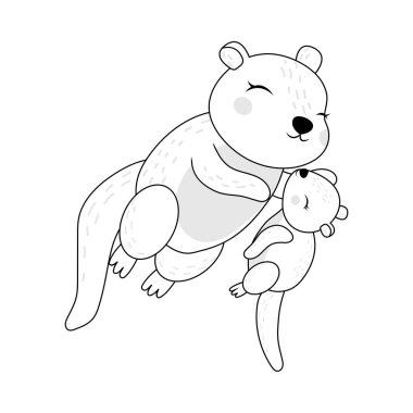 Siyah ve Beyaz Susamurları Şirin Çizgi Film Tarzı ile Tırmanır. Güzel Clip Art Otter Bebek Rengi Sayfası ile Yüzüyor. Giysiler, Çıkartmalar, Tekstil ve Bebek Duşu İçin Bir Hayvanın Vektör İllüstrasyonu. 