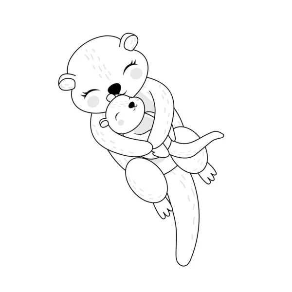Otters Clipart Coloring Page Cute Cartoon Style Beautiful Clip Art — Stock vektor