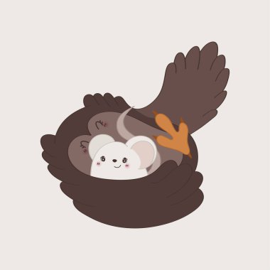 Şirin Çizgi Film Tarzı 'nda Baykuş Tırmanışı Fareli Güzel Clip Sanatı Baykuşu. Giysiler, Çıkartmalar, Tekstil, Bebek Davetiyesi İçin Bir Kuşun Vektör İllüstrasyonu. 