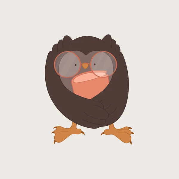 Owl Clipart Character Design Happy Clip Art Owl Glasses Book — Vetor de Stock