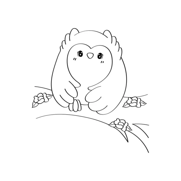 Cute Clipart Owl Black White Illustration Cartoon Style Cartoon Clip — Vetor de Stock