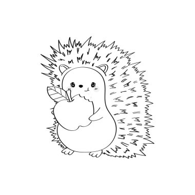 Boyama Sayfası Kirpi Clipart Karakter Tasarımı. Sevimli Clip Art Kirpi Siyah ve Beyaz. Giysiler, Çıkartmalar, Bebek Daveti İçin Orman Hayvanı Gösterimi. 