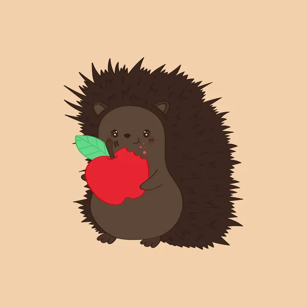 Hedgehog Clipart Character Design Adorable Clip Art Hedgehog Eats Apple — Stockvektor
