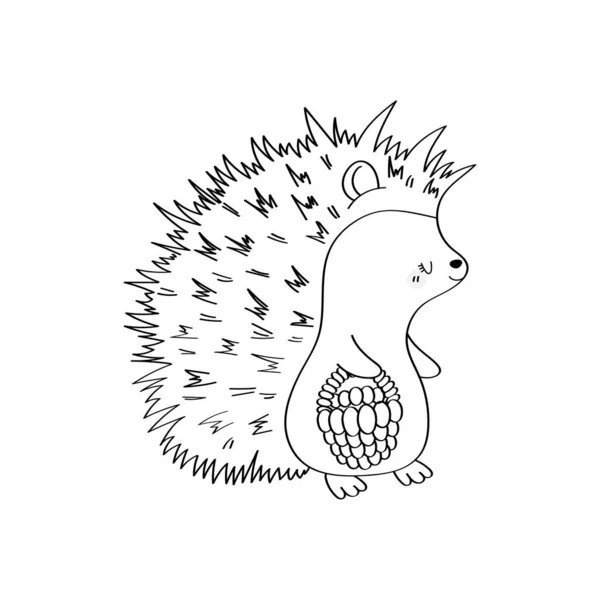 Clipart Hedgehog Black White Cartoon Style Cute Clip Art Coloring — Stok Vektör