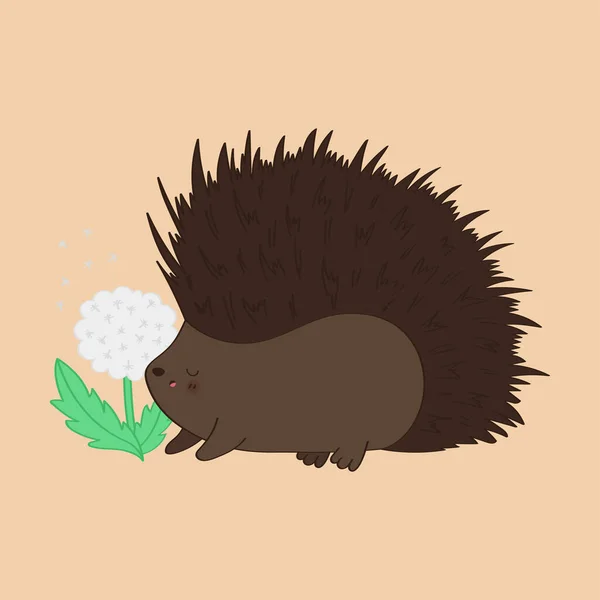 Hedgehog Clipart Cute Cartoon Style Cute Clip Art Hedgehog Dandelion — Stockvektor