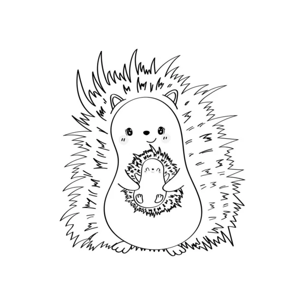 Hedgehog Clipart Coloring Page Cute Cartoon Style Beautiful Clip Art — ストックベクタ