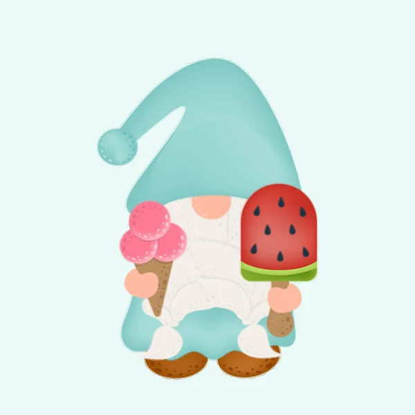 Gnome Clipart Karaktertervezés Imádnivaló Clip Art Gnome Két Jégkrémmel Vektor — Stock Vector