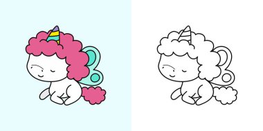 Clipart Unicorn Çok Renkli ve Siyah-Beyaz. Şirin Clip Art Unicorn. Etiketler, Bebek Duşu, Renkli Sayfalar, Giysiler için Parmak İzleri. 