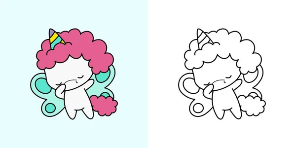 Cute Unicorn Clipart Coloring Page Illustration Happy Clip Art Unicorn — Stok Vektör