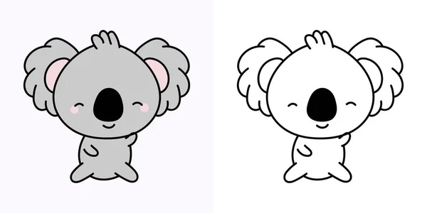 Cute Koala Clipart Illustration Black White Funny Clip Art Koala — 图库矢量图片