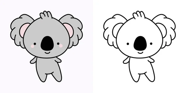 Set Clipart Koala Multicolored Black White Kawaii Clip Art Koala — 图库矢量图片