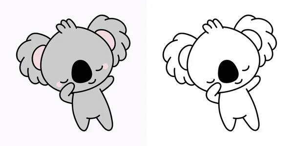 Kawaii Clipart Koala Illustration Coloring Page Funny Kawaii Koala Vector — Vetor de Stock