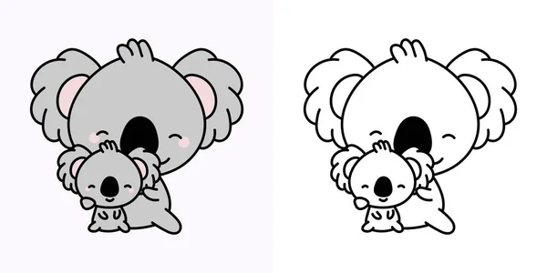 Set Clipart Koala Coloring Page Colored Illustration Clip Art Kawaii — Wektor stockowy