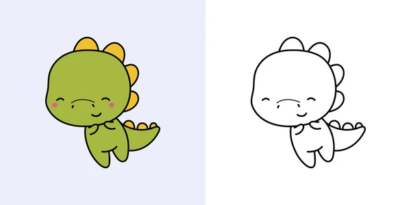 Kawaii Clipart Dinosaur Illustration Coloring Page Funny Kawaii Dino Vector — 图库矢量图片