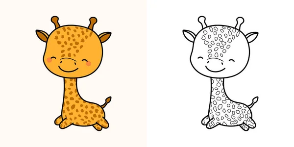 Kawaii Clipart Girafe Illustration Coloring Page Funny Kawaii Giraffe Vector — Image vectorielle