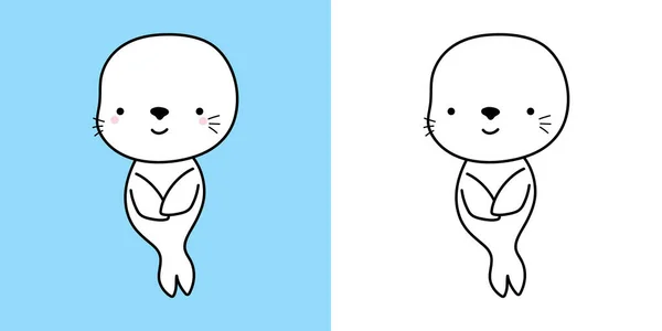 Cute Clipart Fur Seal Illustration Coloring Page Cartoon Clip Art — Vetor de Stock