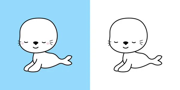 과검은 흰색의 리파트를 봉인한다 Cute Kawaii Fur Seal 입니다 Vector — 스톡 벡터