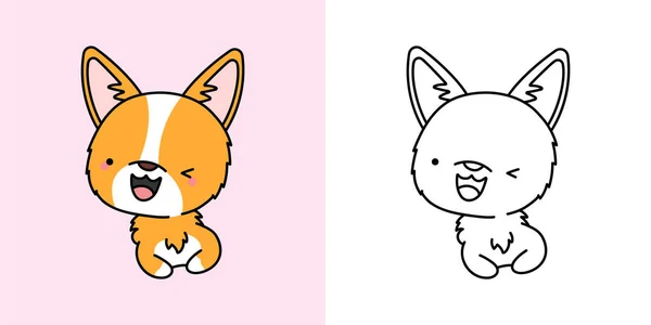 Kawaii Clipart Welsh Corgi Illustration Coloring Page Funny Kawaii Corgi — 스톡 벡터