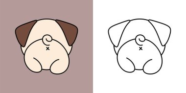 Kawaii Pug Dog Illustration ve For Coloring Page. Komik Kawaii Pug. Etiketler, Bebek Duşu, Renkli Sayfalar, Giysiler için Parmak izleri.