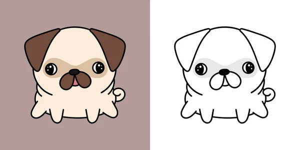 Clipart Pug Multicolored Black White Cute Clip Art Pug Dog — Vetor de Stock