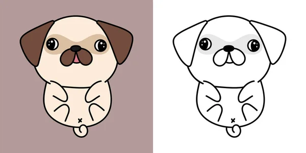 Pug Dog Clipart Coloring Page Multicolored Illustration Adorable Clip Art — стоковый вектор