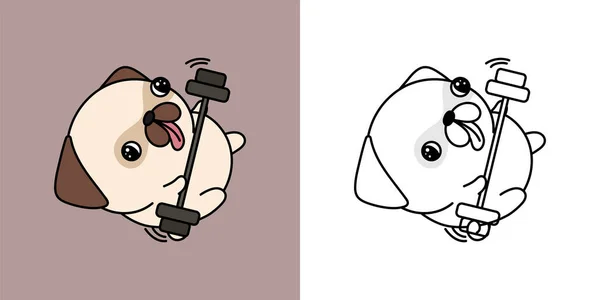 Cute Pug Athlete Clipart Coloring Page Illustration Happy Clip Art — ストックベクタ