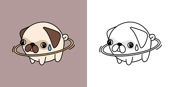 Cute Clipart Pug Athlete Illustration Coloring Page Cartoon Clip Art — 图库矢量图片
