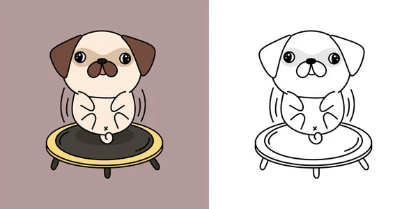Pug Dog Athlete Clipart Coloring Page Multicolored Illustration Adorable Clip — Vector de stock