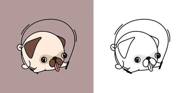 Kawaii Clipart Pug Dog Athlete Illustration Coloring Page Funny Kawaii — 图库矢量图片