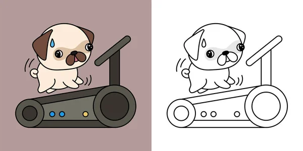 Set Clipart Pug Dog Athlete Coloring Page Colored Illustration Clip — 스톡 벡터