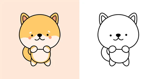 Cute Clipart Shiba Inu Illustration Coloring Page Cartoon Clip Art —  Vetores de Stock