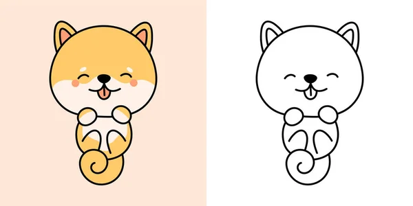 Cute Shiba Inu Clipart Coloring Page Illustration Happy Clip Art — Διανυσματικό Αρχείο