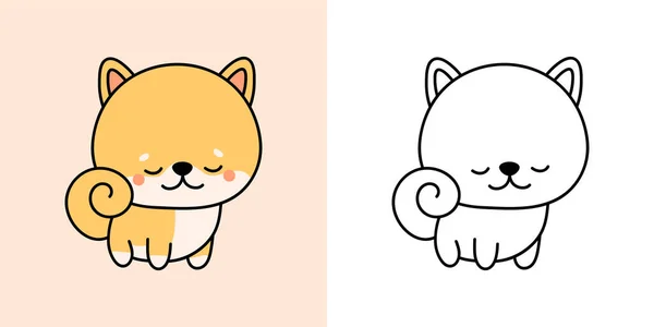 Kawaii Clipart Shiba Dog Illustration Coloring Page Funny Kawaii Shiba — Vector de stock