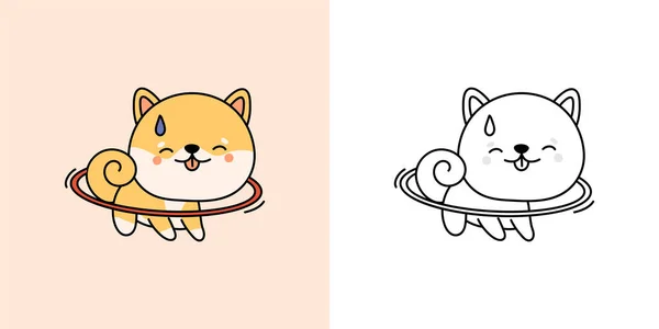 Cute Shiba Inu Clipart Illustration Black White Funny Clip Art — 图库矢量图片