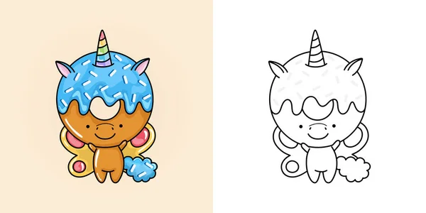 Kawaii Clipart Unicorn Donut Illustration Coloring Page Funny Kawaii Unicorn — Διανυσματικό Αρχείο
