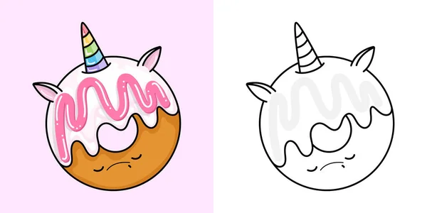 Cute Donut Clipart Illustration Black White Funny Clip Art Donut — стоковый вектор