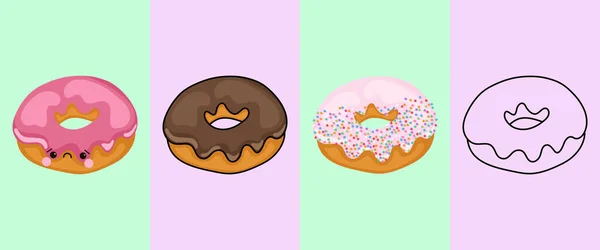 Cute Donut Clipart Coloring Page Illustration Happy Clip Art Food — Vetor de Stock