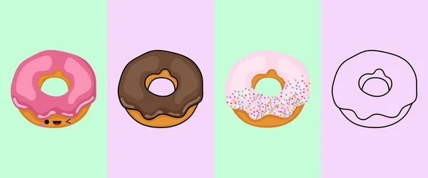 Kawaii Clipart Food Illustration Coloring Page Funny Kawaii Donut Vector — Vetor de Stock