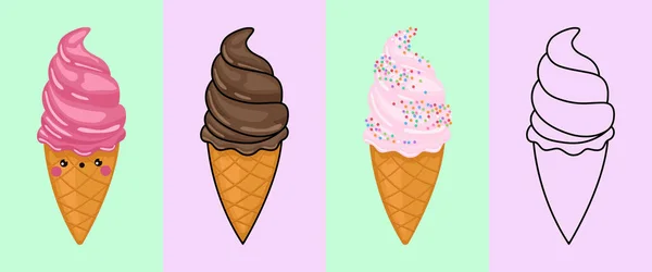 Set Clipart Ice Cream Coloring Page Colored Illustration Clip Art — Wektor stockowy