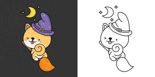 Cute Clipart Halloween Shiba Inu Illustration Coloring Page Cartoon Clip — Vetor de Stock