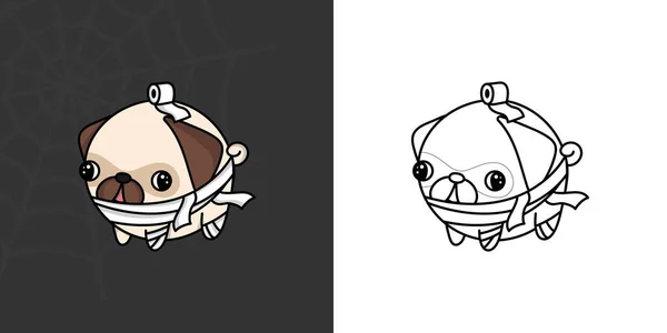Cute Clipart Halloween Pug Dog Illustration Coloring Page Cartoon Clip — ストックベクタ