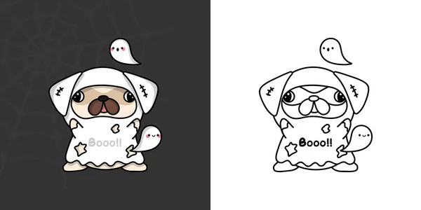 Halloween Pug Dog Clipart Coloring Page Multicolored Illustration Adorable Clip — Stock vektor