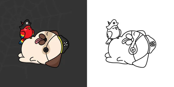 Set Clipart Halloween Pug Dog Coloring Page Colored Illustration Clip — Stockový vektor