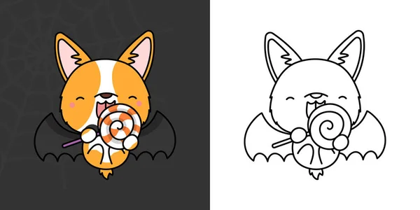 Cute Clipart Halloween Corgi Dog Illustration Coloring Page Cartoon Clip — Vector de stock
